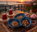 3 lü çerezlik mavi el yapımı